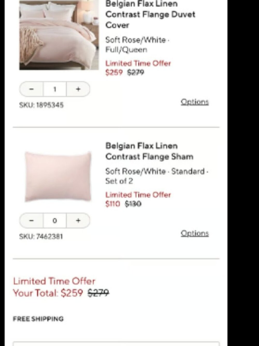 Pottery Barn Belgian Flax Linen Double Flange Soft Rose F/Q Duvet Cover Set